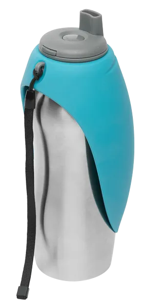 Messy Mutts Stainless Steel Travel Water Bottle with Silicone Flip Up Bowl