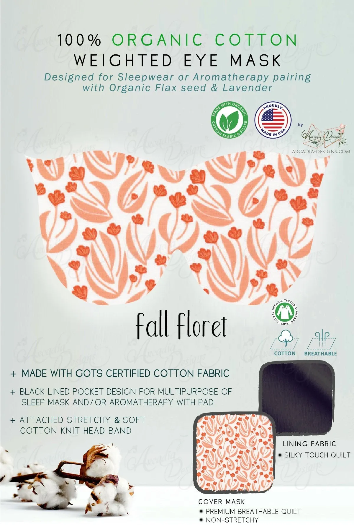 Organic Cotton Sleep Mask with multipurpose flaxseed Lavender pack