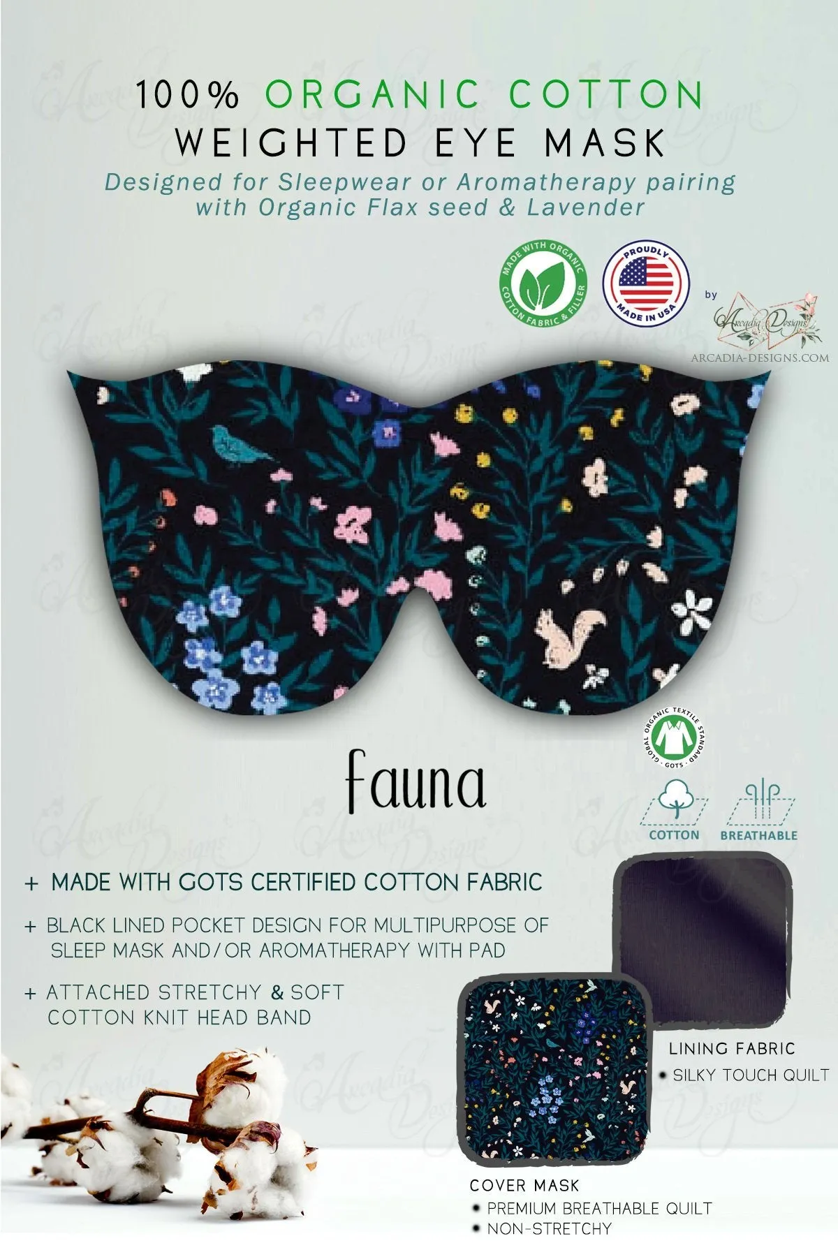 Organic Cotton Sleep Mask with multipurpose flaxseed Lavender pack