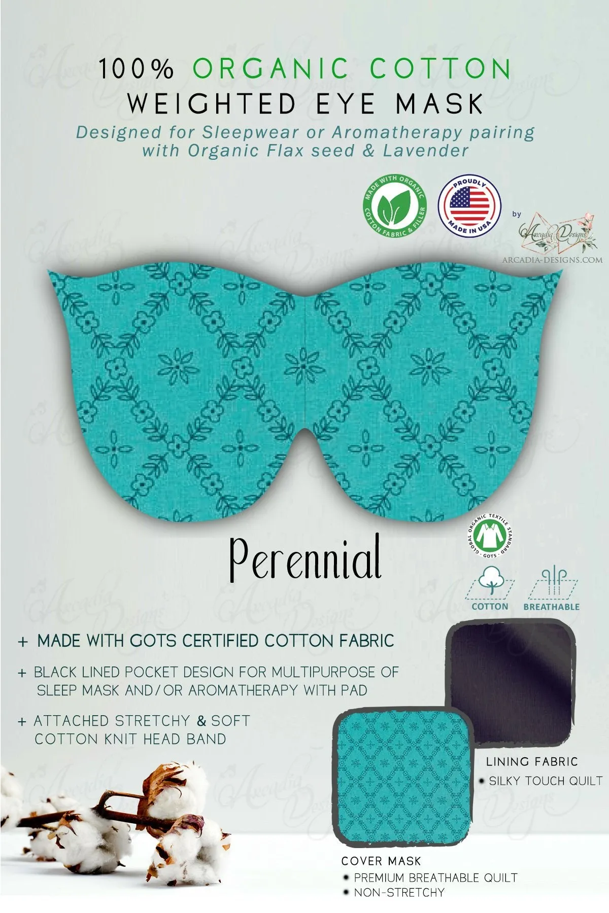 Organic Cotton Sleep Mask with multipurpose flaxseed Lavender pack