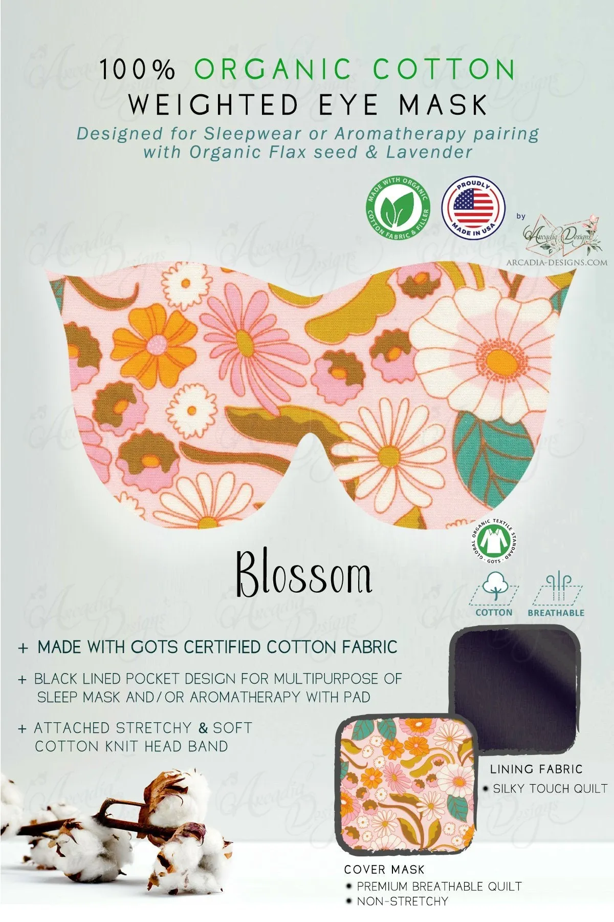 Organic Cotton Sleep Mask with multipurpose flaxseed Lavender pack