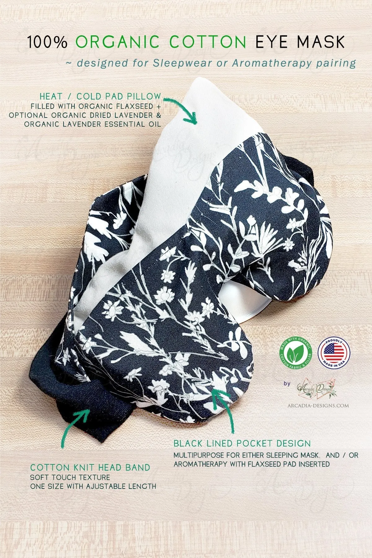 Organic Cotton Sleep Mask with multipurpose flaxseed Lavender pack