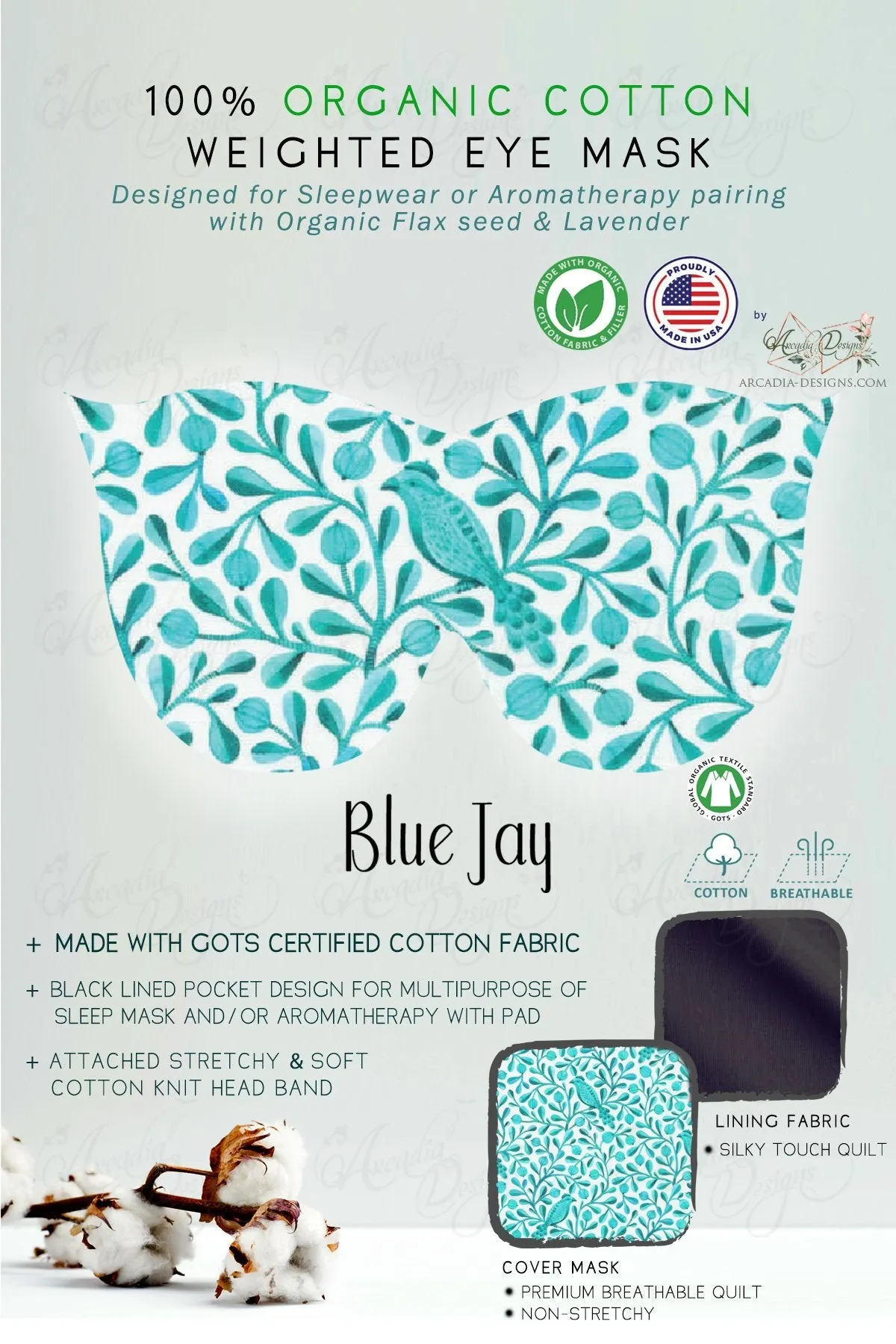 Organic Cotton Sleep Mask with multipurpose flaxseed Lavender pack