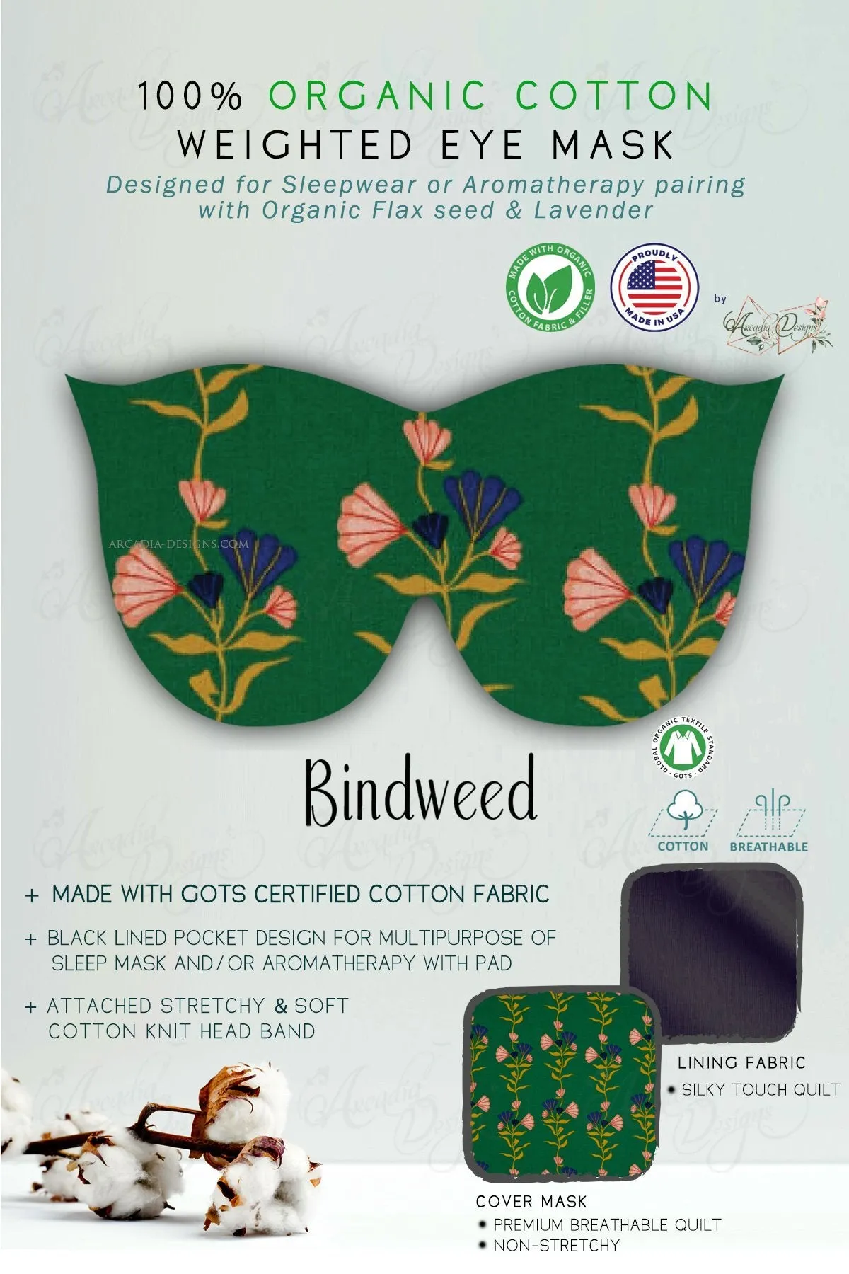 Organic Cotton Sleep Mask with multipurpose flaxseed Lavender pack