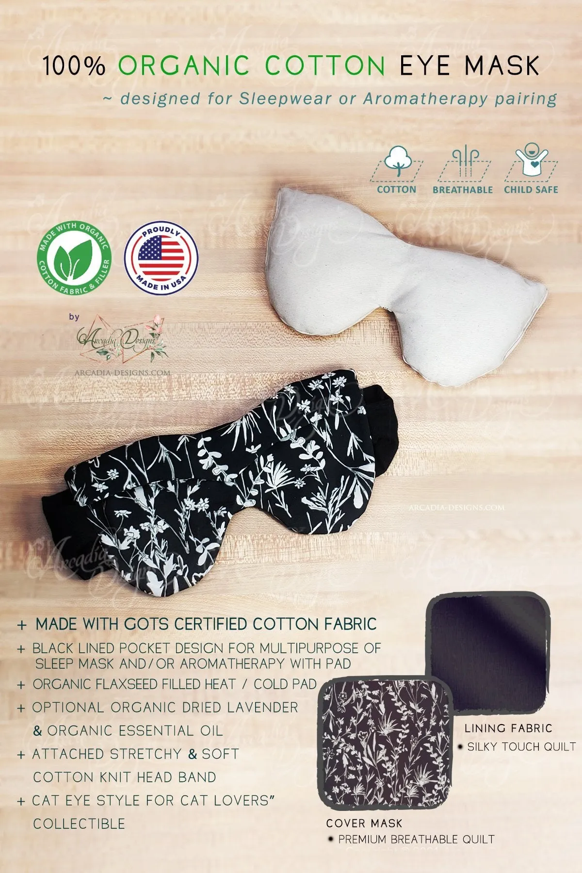 Organic Cotton Sleep Mask with multipurpose flaxseed Lavender pack