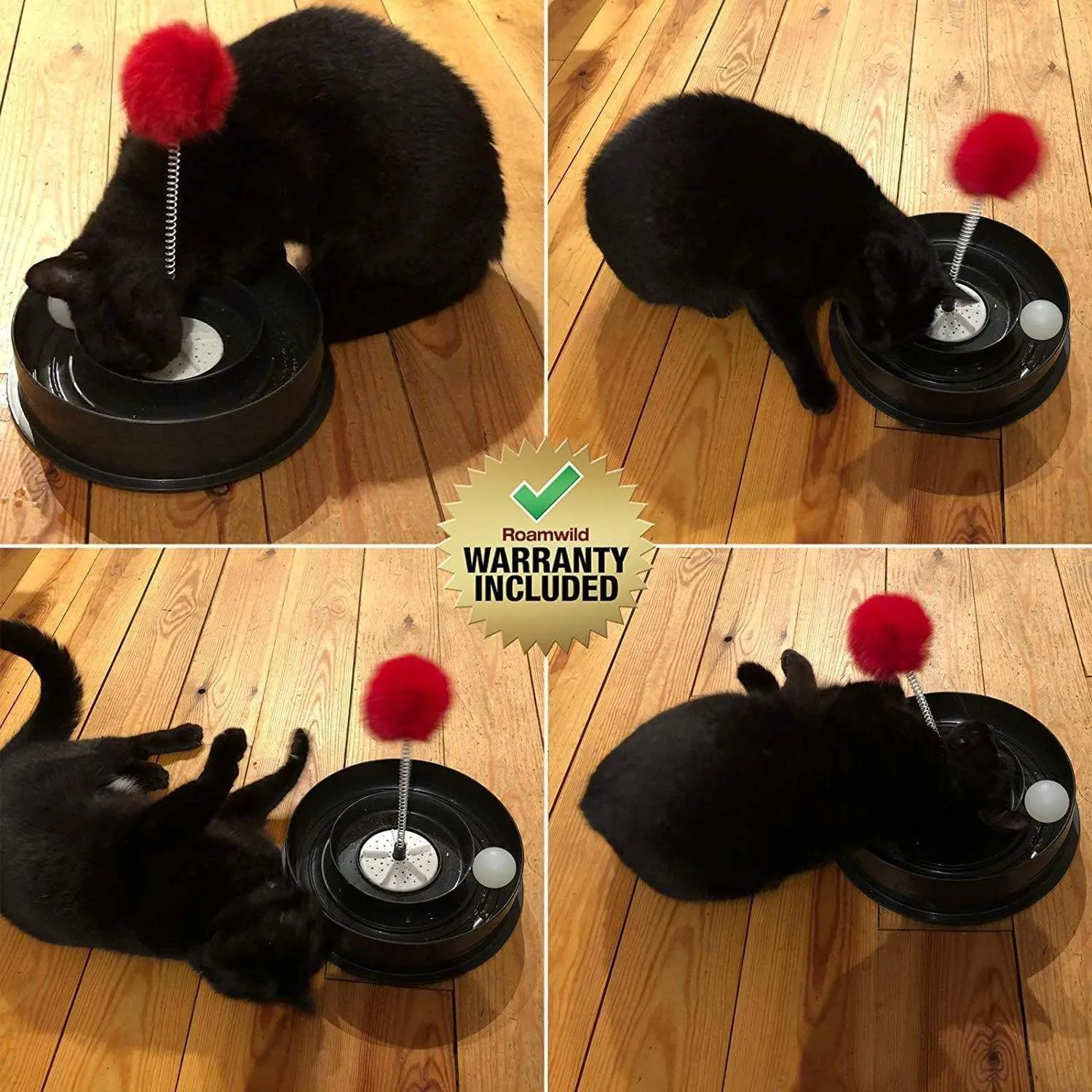 Roamwild 4 IN 1 Play Bowl Quiet Cat Toy – Cats Interactive Play Stimulating Ball Track Toy With Spring Pom-Pom