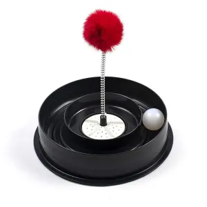 Roamwild 4 IN 1 Play Bowl Quiet Cat Toy – Cats Interactive Play Stimulating Ball Track Toy With Spring Pom-Pom