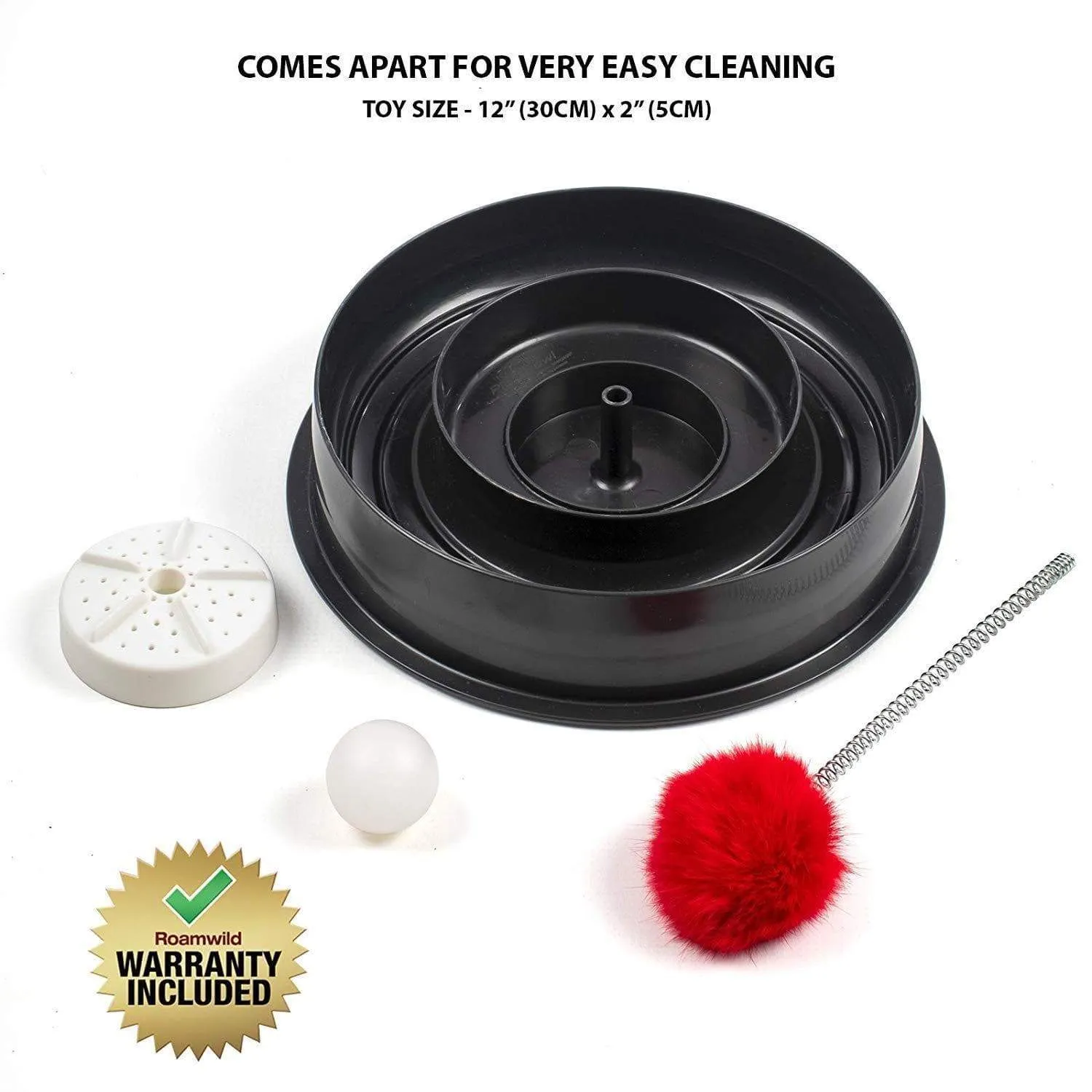 Roamwild 4 IN 1 Play Bowl Quiet Cat Toy – Cats Interactive Play Stimulating Ball Track Toy With Spring Pom-Pom