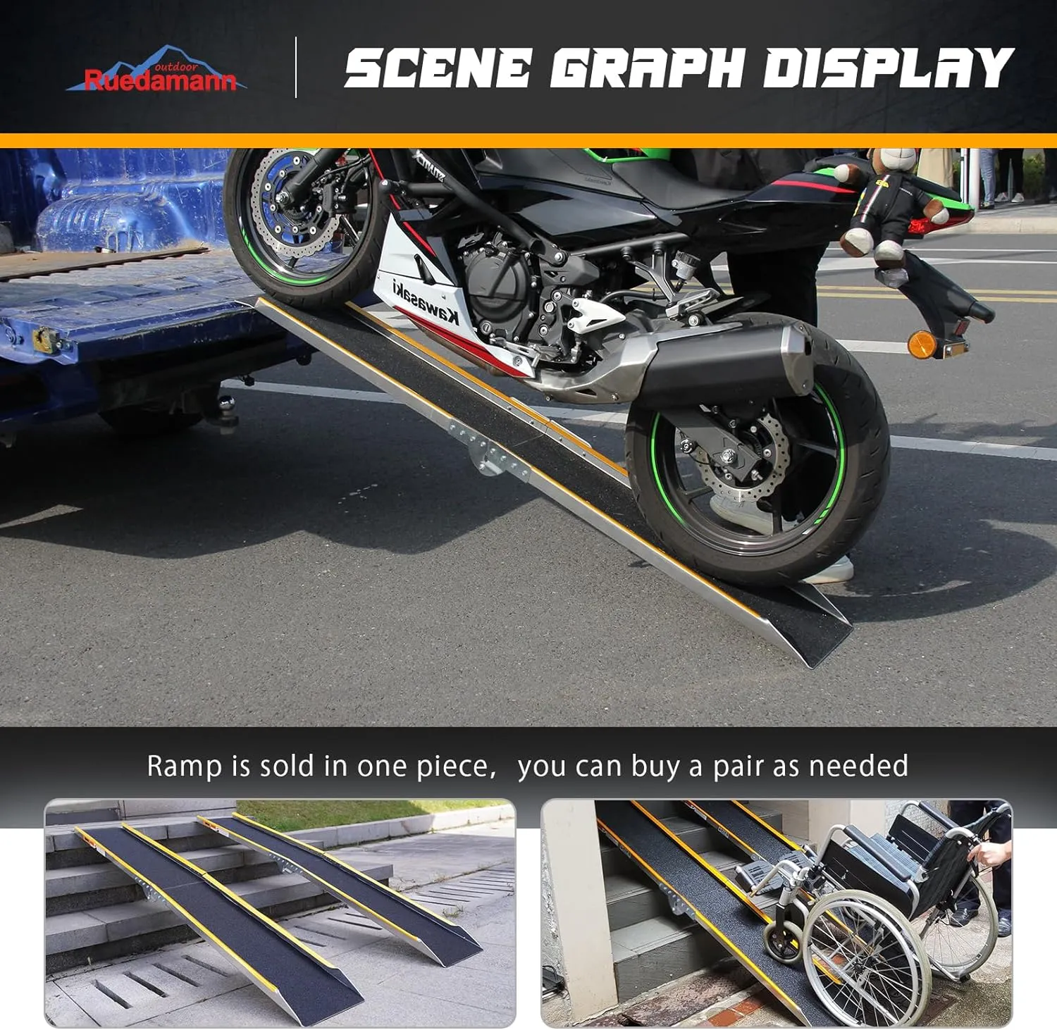 Ruedamann® 6'L × 9.8" W Aluminum Loading Ramp with Non-Slip Surface 1 PC