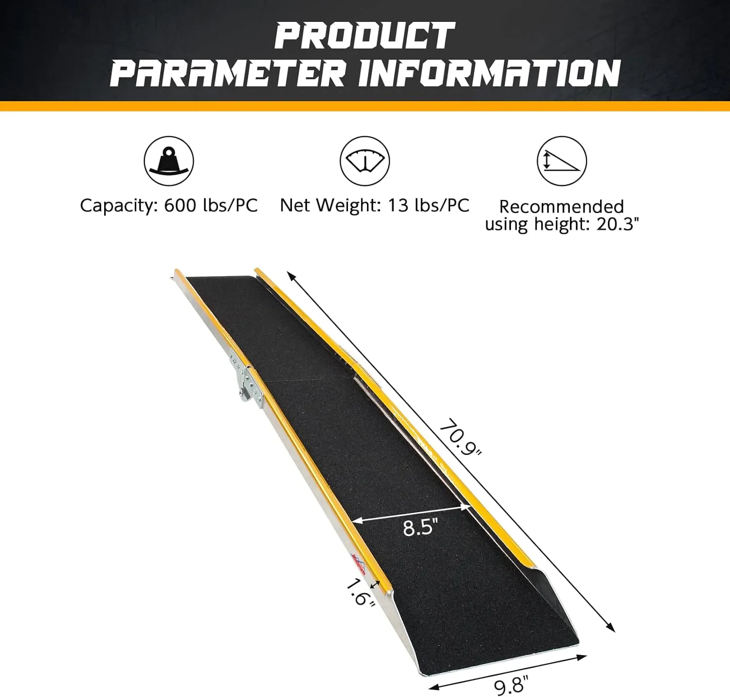Ruedamann® 6'L × 9.8" W Aluminum Loading Ramp with Non-Slip Surface 1 PC