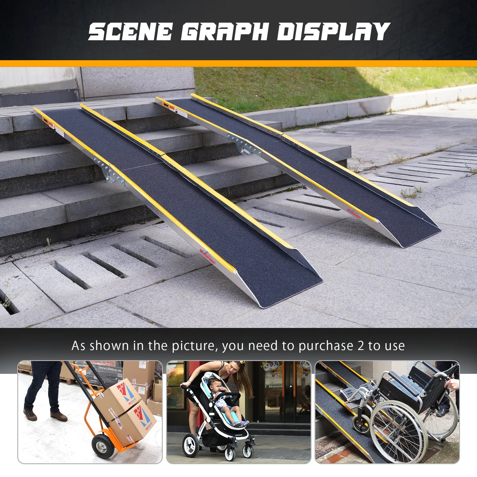 Ruedamann® 6'L × 9.8" W Aluminum Loading Ramp with Non-Slip Surface 1 PC