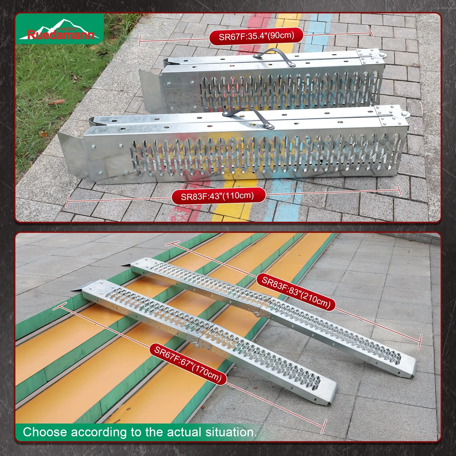Ruedamann® 83'' x 8.7'' Heavy Duty Steel Loading Ramps for DIY Install 1 Pair