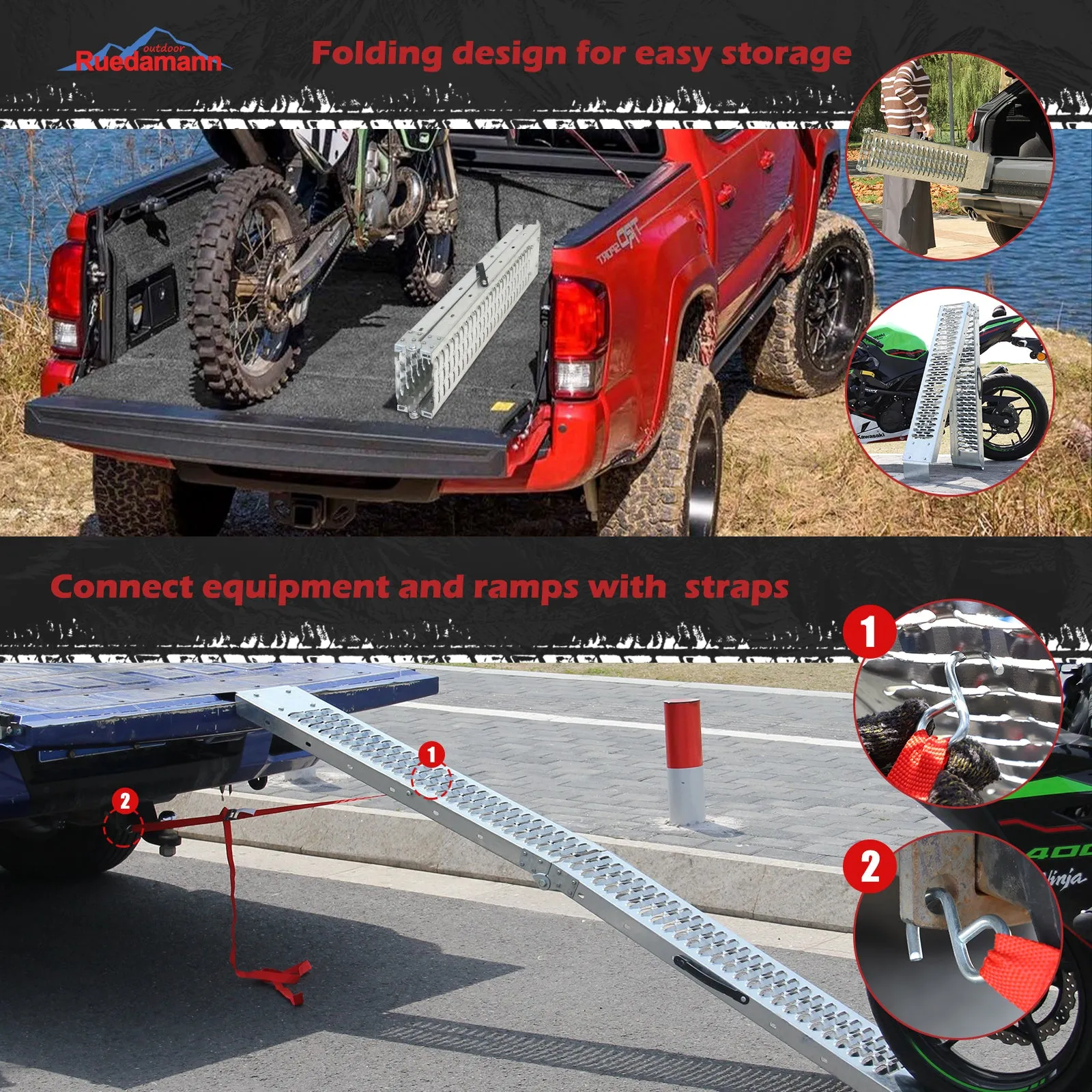 Ruedamann® 83'' x 8.7'' Heavy Duty Steel Loading Ramps for DIY Install 1 Pair