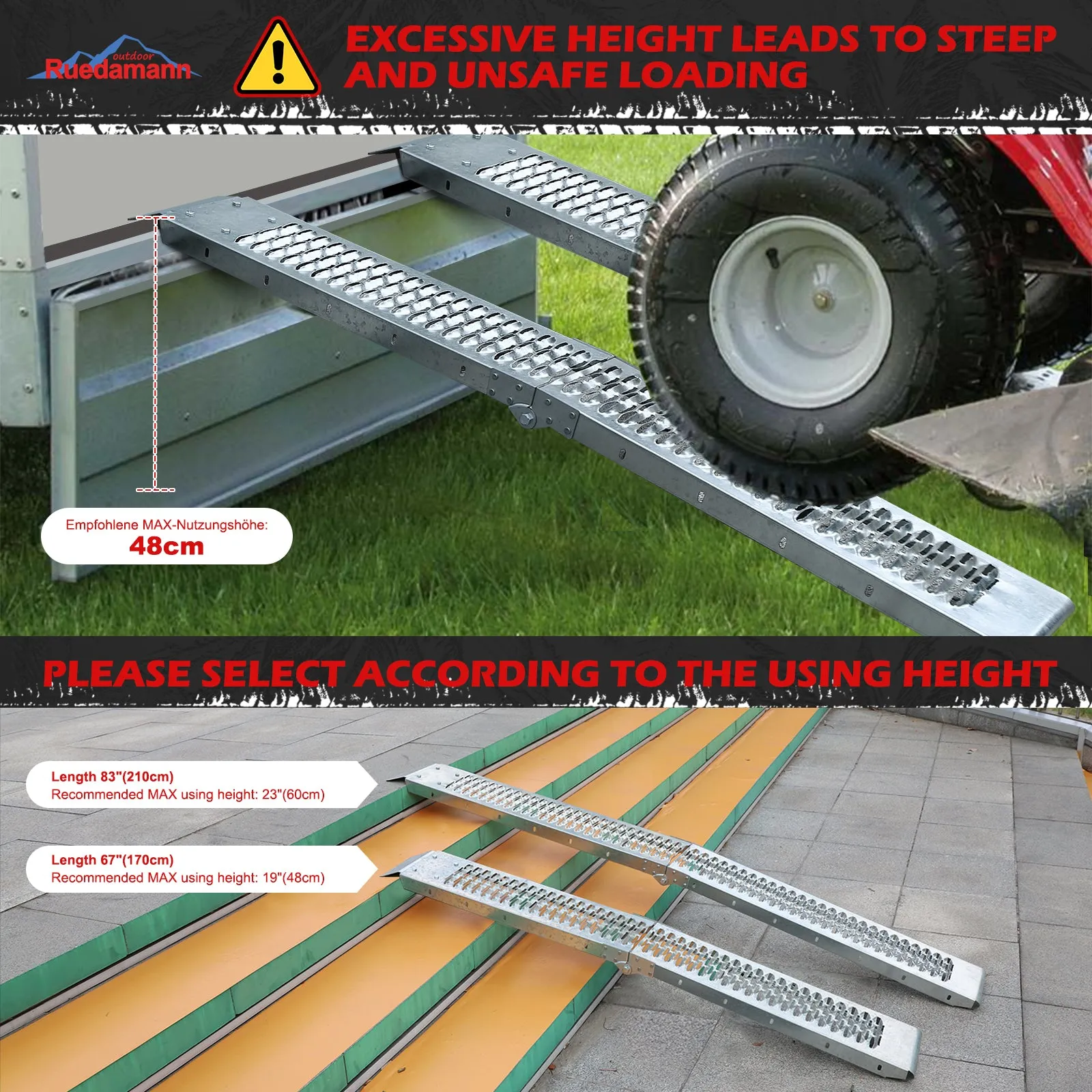 Ruedamann® 83'' x 8.7'' Heavy Duty Steel Loading Ramps for DIY Install 1 Pair