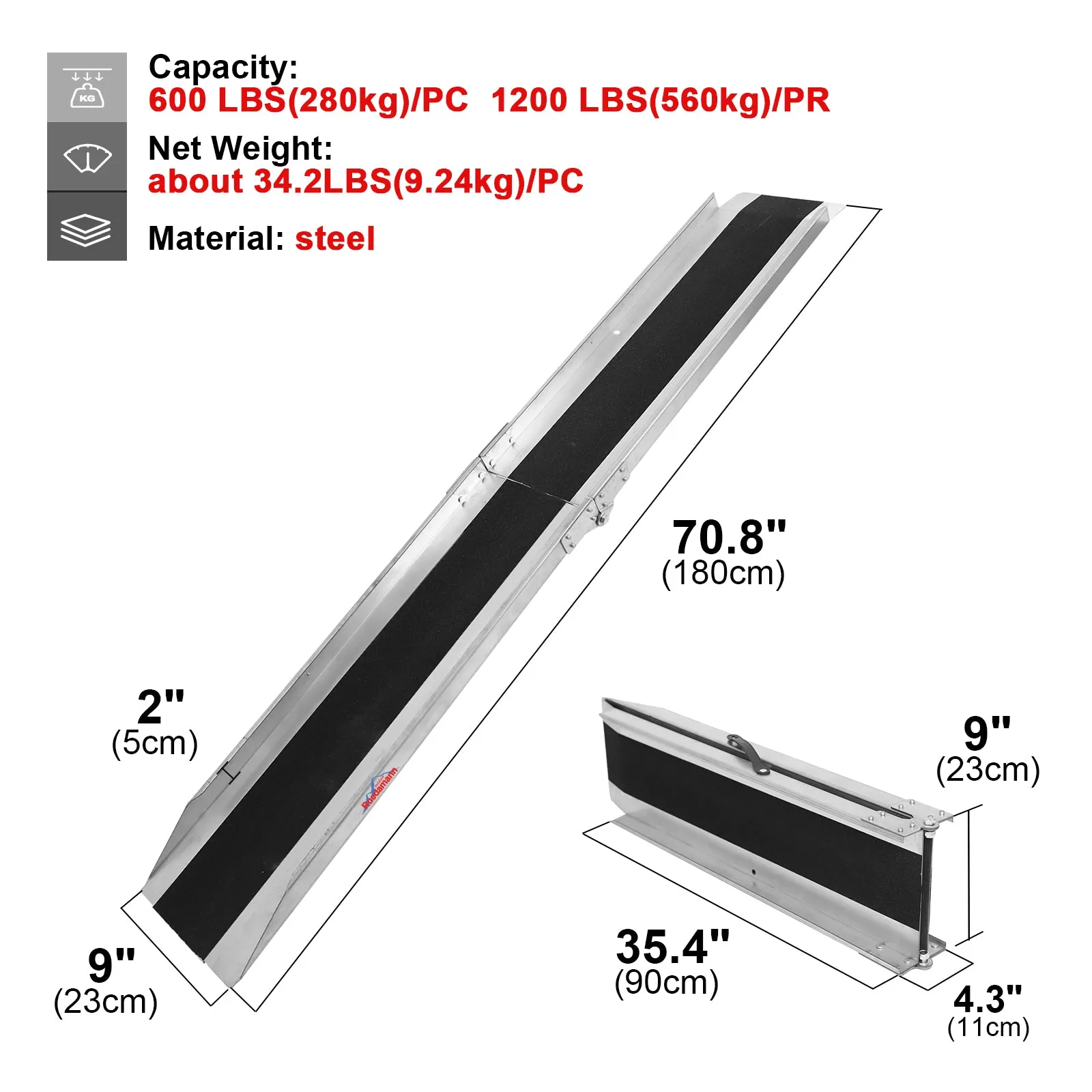 Ruedamann®  Loading Ramp Portable Tailgate Ramp Non-Skid 1PC