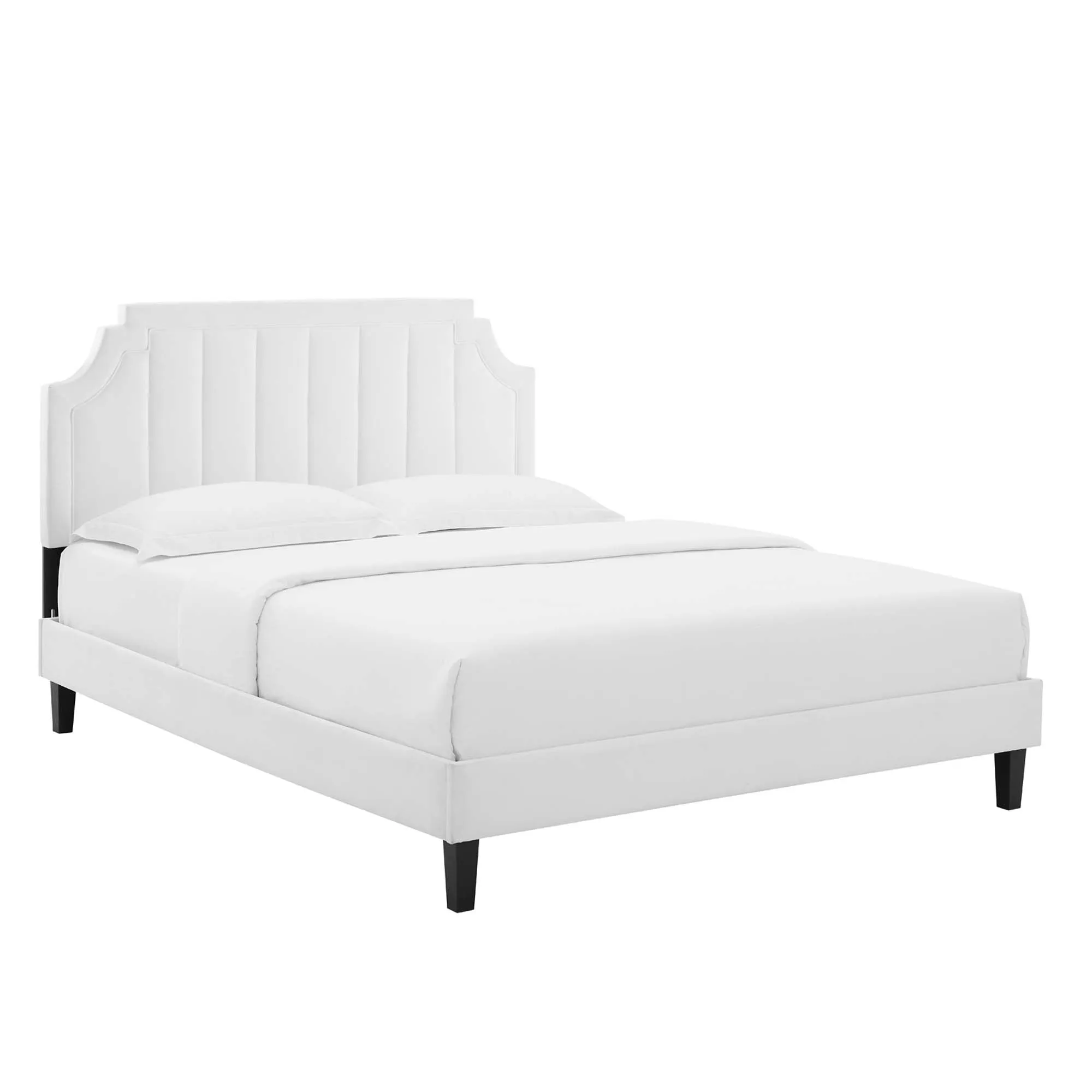 Sienna Performance Velvet Platform Bed With Black Wood Legs by Modway