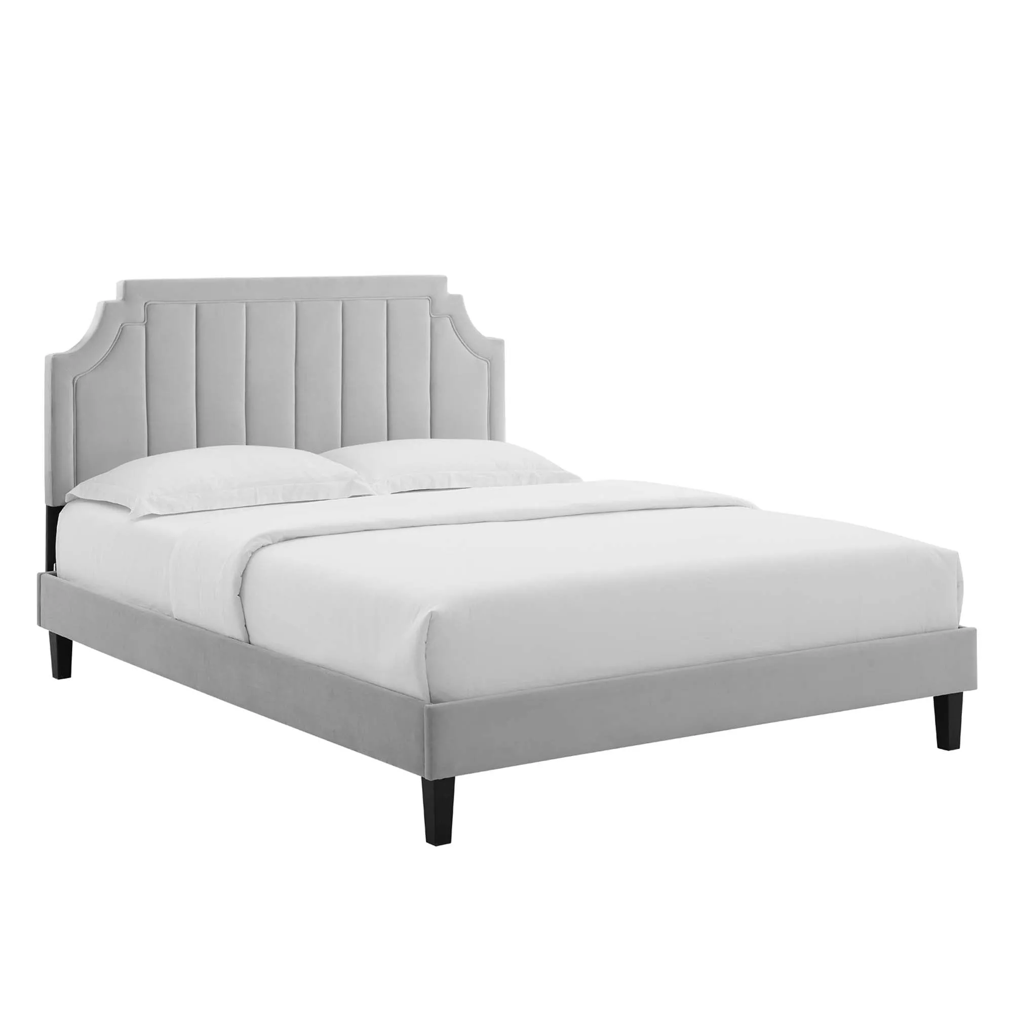 Sienna Performance Velvet Platform Bed With Black Wood Legs by Modway