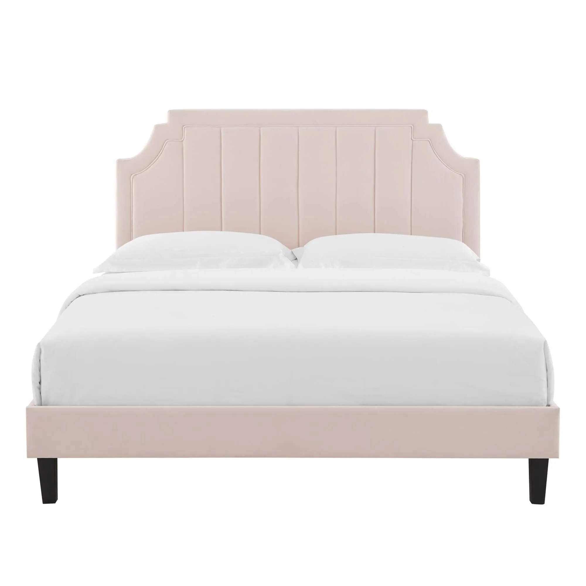 Sienna Performance Velvet Platform Bed With Black Wood Legs by Modway