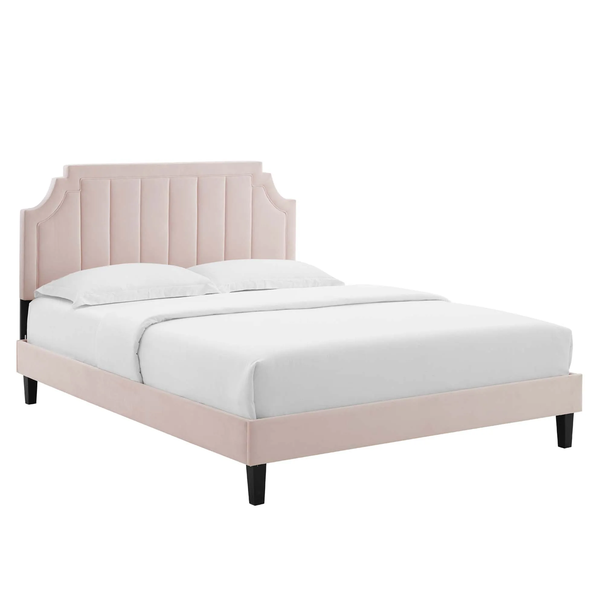 Sienna Performance Velvet Platform Bed With Black Wood Legs by Modway