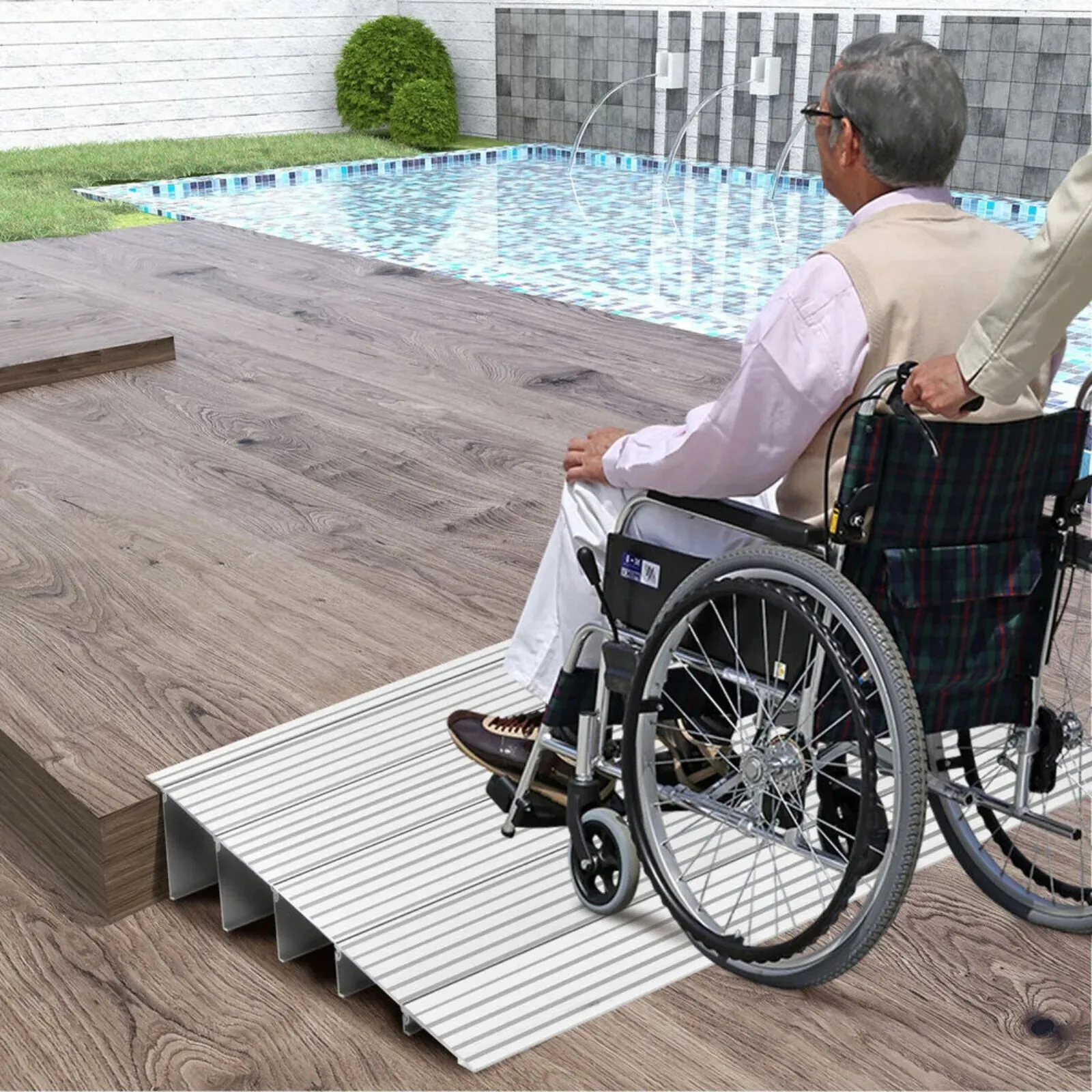 US 5" Door Threshold Ramp Aluminum Adjustable Rise Entry Ramp for Wheelchair