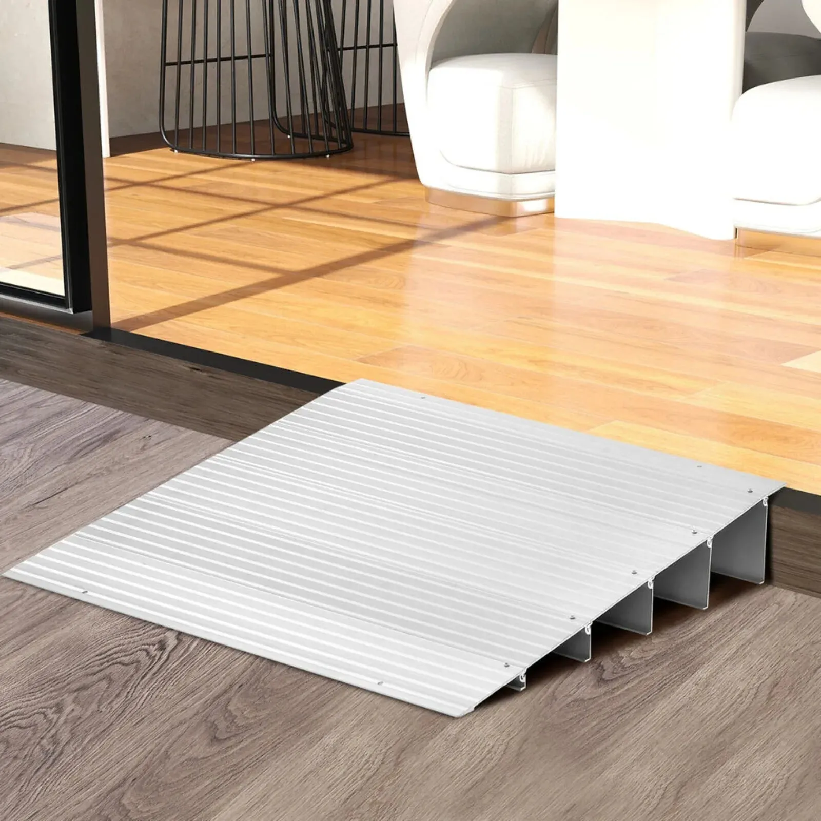 US 5" Door Threshold Ramp Aluminum Adjustable Rise Entry Ramp for Wheelchair