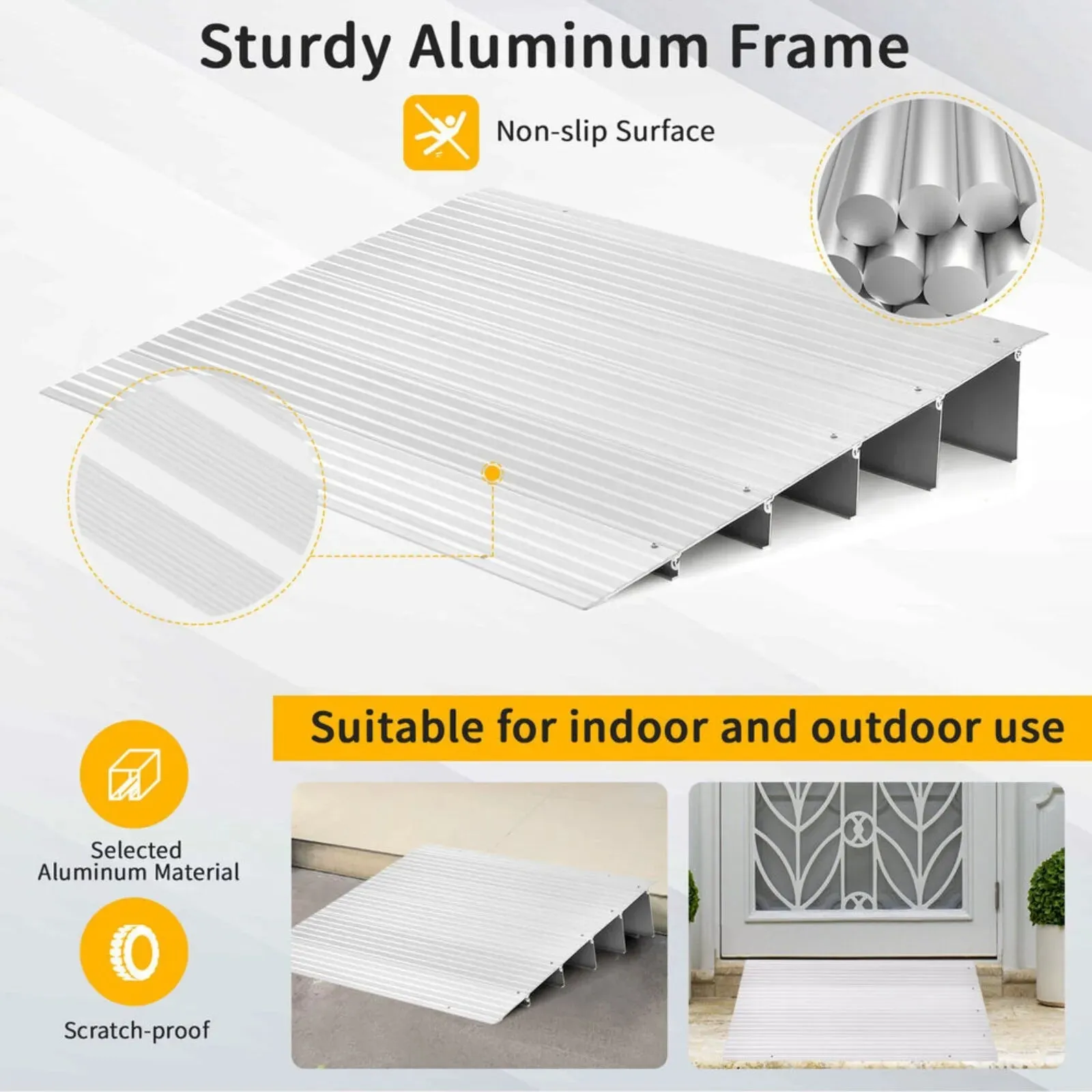 US 5" Door Threshold Ramp Aluminum Adjustable Rise Entry Ramp for Wheelchair