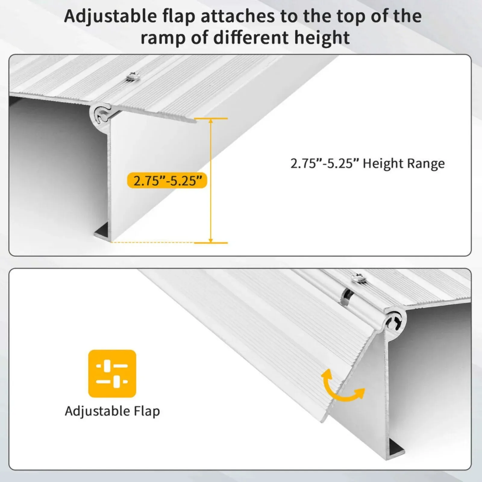 US 5" Door Threshold Ramp Aluminum Adjustable Rise Entry Ramp for Wheelchair