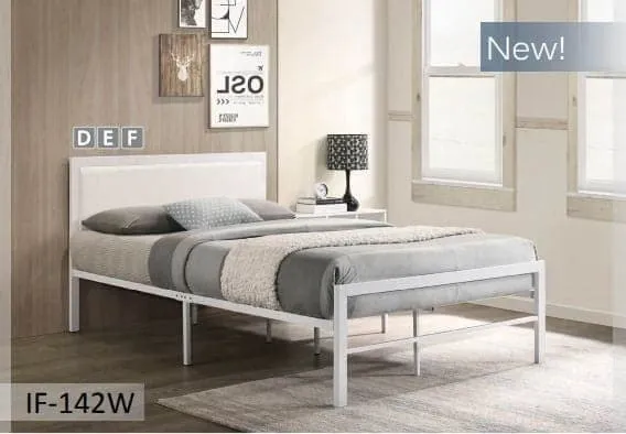 White Metal Bed with Headboard